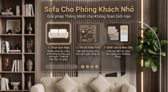 Phối cảnh sofa bed hiện đại cho phòng khách nhỏ với bàn trà và kệ tivi