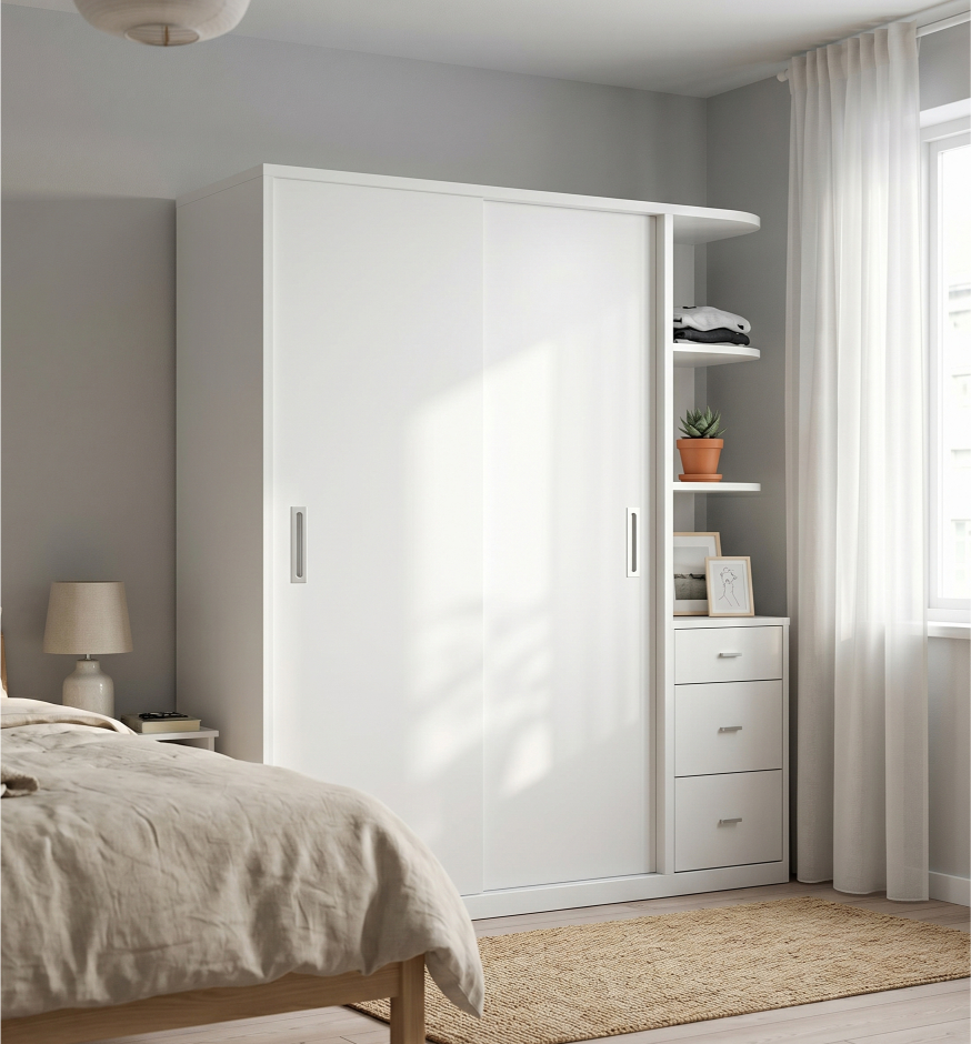 Tủ quần áo MDF phủ Melamine màu sáng cho phòng ngủ nhỏ