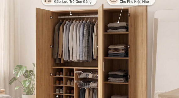 Tủ quần áo cho phòng nhỏ thiết kế hiện đại tiết kiệm diện tích